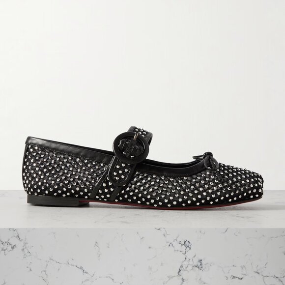 Christian Louboutin MAMASTRAPITINA Strass Crystal Mesh Ballerina Flat Shoes - Picture 5 of 16